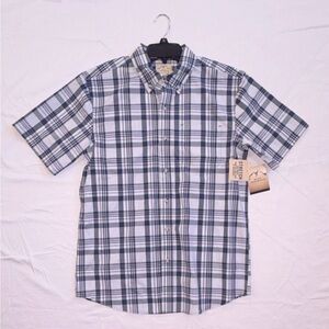 Blue Mountain Plaid Blue White Cotton Spandex Button-Up Short Sleeve Shirt M
